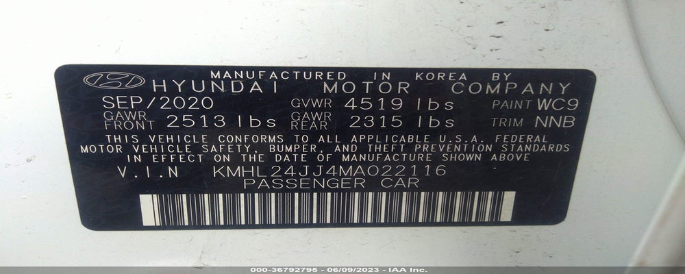 KMHL24JJ4MA022116 2021 HYUNDAI SONATA HYBRID photo no. 9