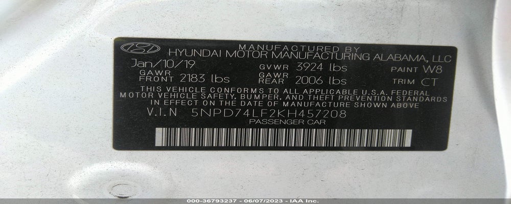 5NPD74LF2KH457208 2019 HYUNDAI ELANTRA photo no. 9