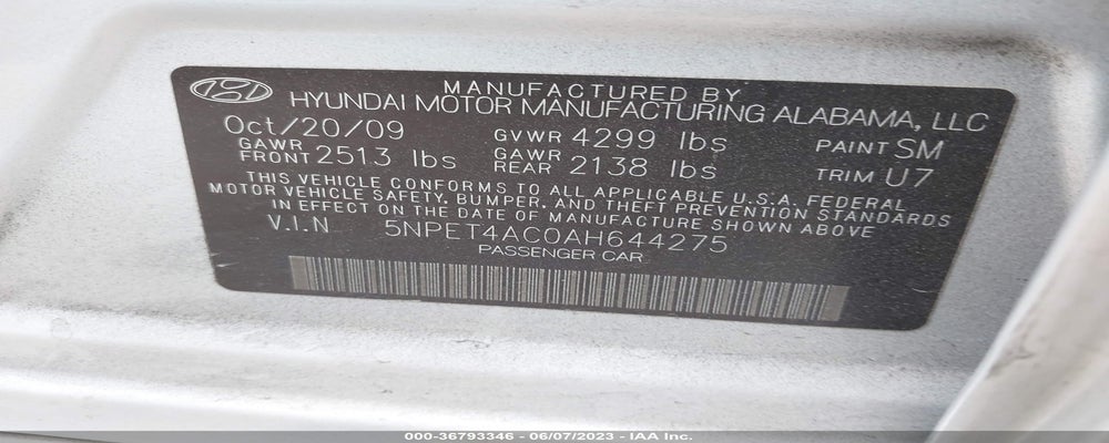 5NPET4AC0AH644275 2010 HYUNDAI SONATA photo no. 9