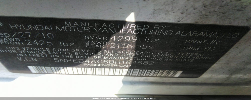 5NPEB4AC6BH164682 2011 HYUNDAI SONATA photo no. 9