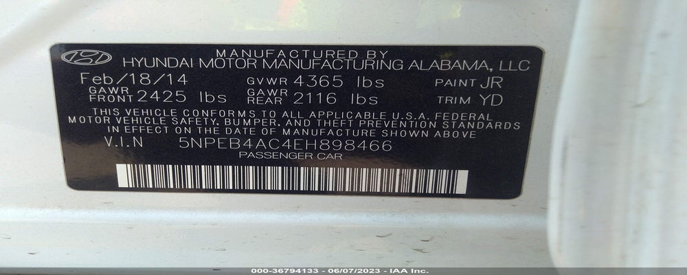 5NPEB4AC4EH898466 2014 HYUNDAI SONATA photo no. 9