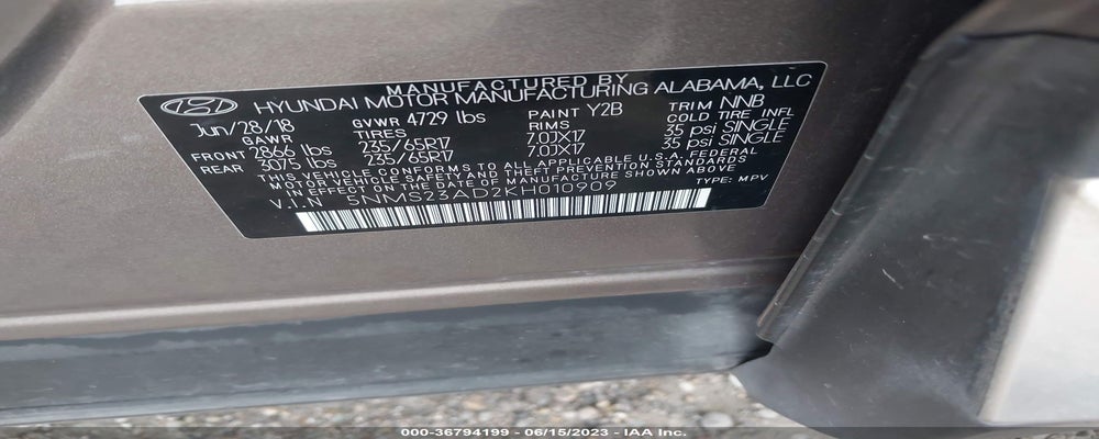 5NMS23AD2KH010909 2019 HYUNDAI SANTA FE photo no. 9