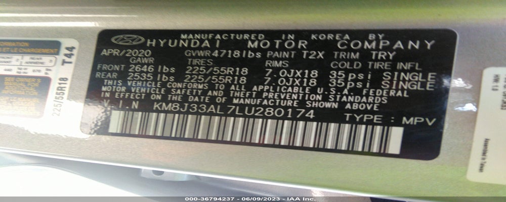KM8J33AL7LU280174 2020 HYUNDAI TUCSON photo no. 9