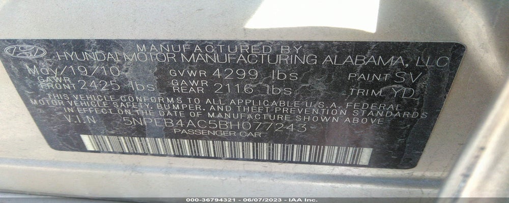5NPEB4AC5BH077243 2011 HYUNDAI SONATA photo no. 9