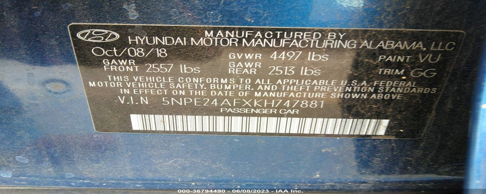 5NPE24AFXKH747881 2019 HYUNDAI SONATA photo no. 9