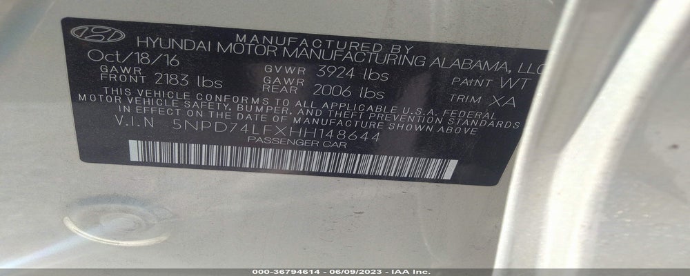 5NPD74LFXHH148644 2017 HYUNDAI ELANTRA photo no. 9