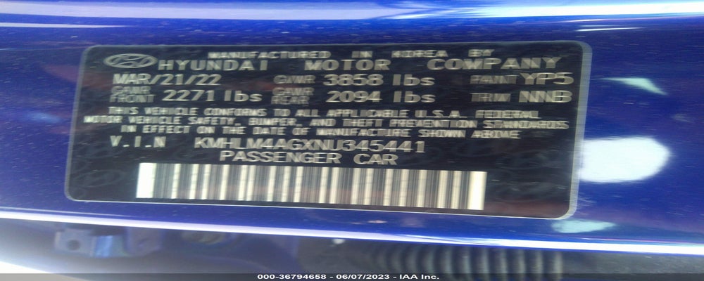 KMHLM4AGXNU345441 2022 HYUNDAI ELANTRA photo no. 9