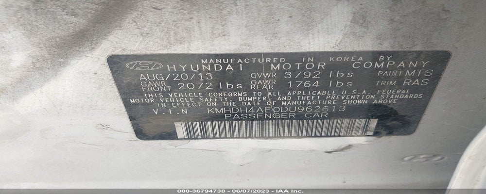 KMHDH4AE0DU962613 2013 HYUNDAI ELANTRA photo no. 9