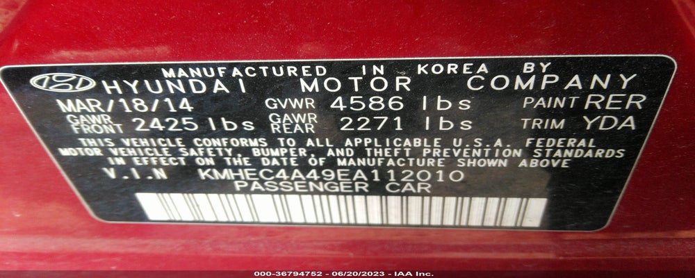 KMHEC4A49EA112010 2014 HYUNDAI SONATA HYBRID photo no. 9