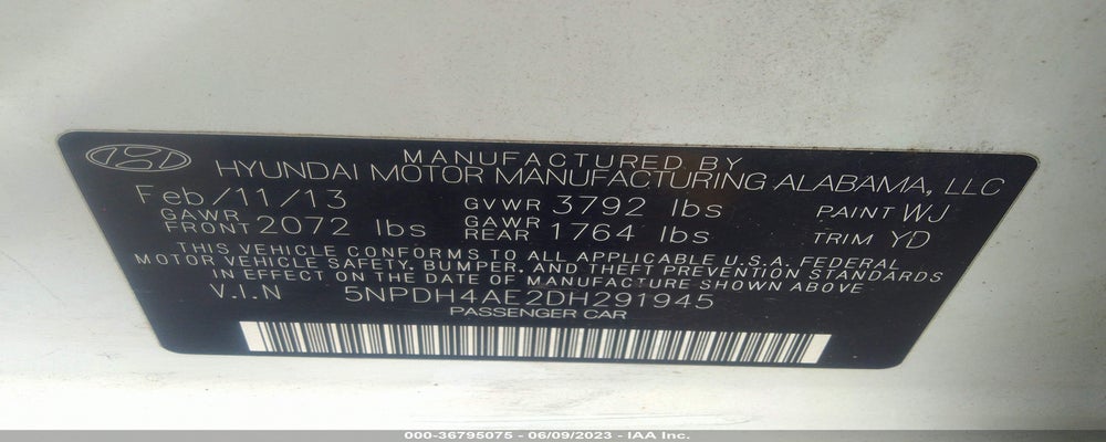 5NPDH4AE2DH291945 2013 HYUNDAI ELANTRA photo no. 9