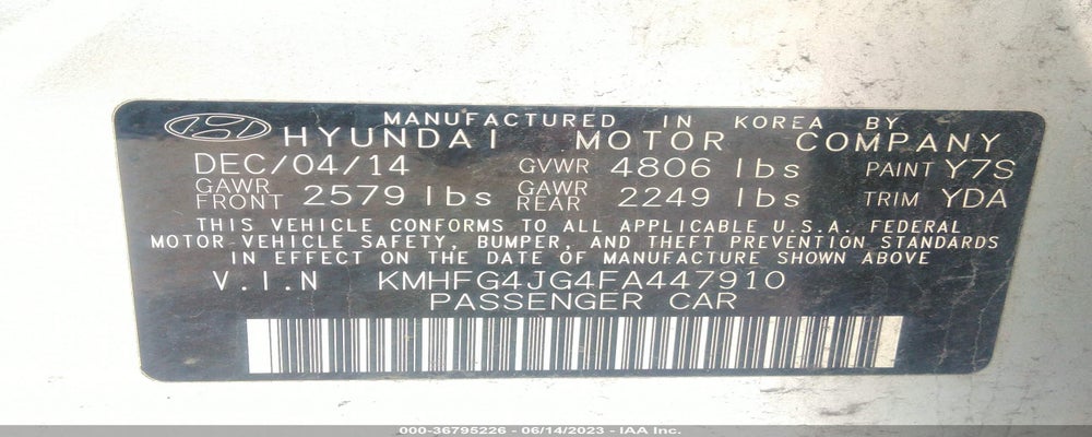 KMHFG4JG4FA447910 2015 HYUNDAI AZERA photo no. 9
