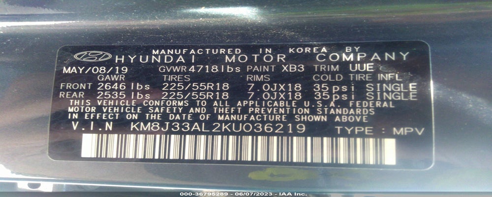 KM8J33AL2KU036219 2019 HYUNDAI TUCSON photo no. 9