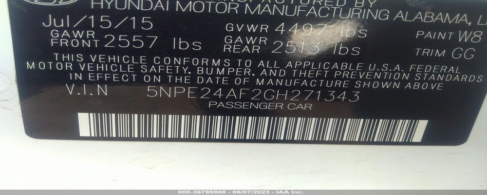 5NPE24AF2GH271343 2016 HYUNDAI SONATA photo no. 9