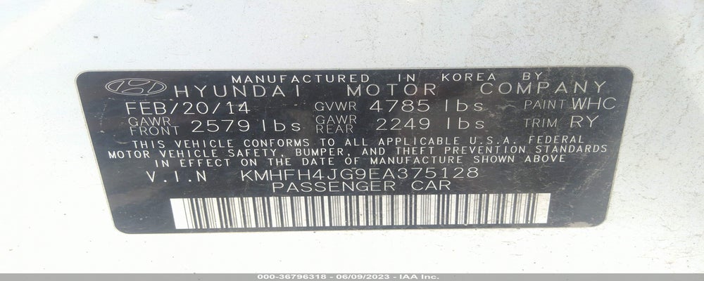 KMHFH4JG9EA375128 2014 HYUNDAI AZERA photo no. 9