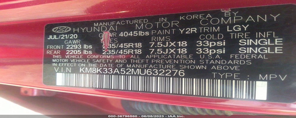 KM8K33A52MU632276 2021 HYUNDAI KONA photo no. 9