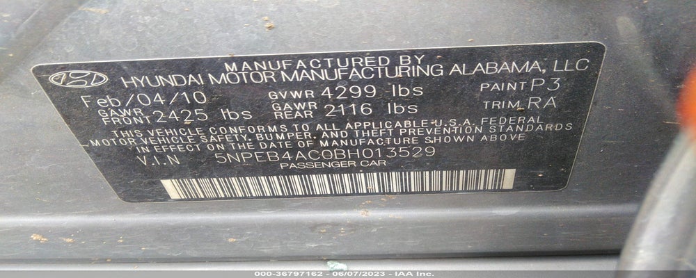 5NPEB4AC0BH013529 2011 HYUNDAI SONATA photo no. 9