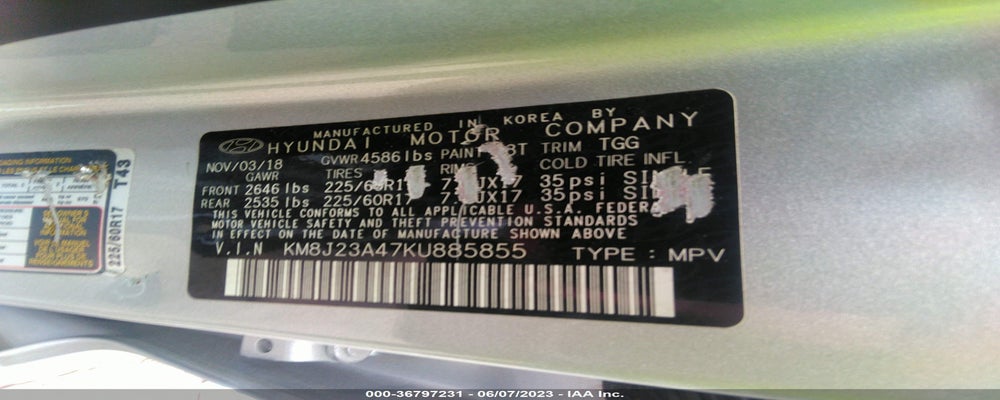 KM8J23A47KU885855 2019 HYUNDAI TUCSON photo no. 9