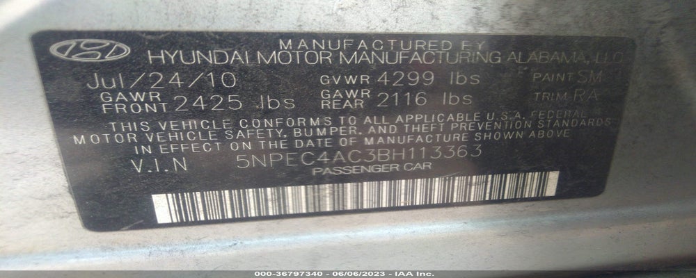 5NPEC4AC3BH113363 2011 HYUNDAI SONATA photo no. 9