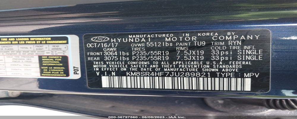 KM8SR4HF7JU289821 2018 HYUNDAI SANTA FE photo no. 9