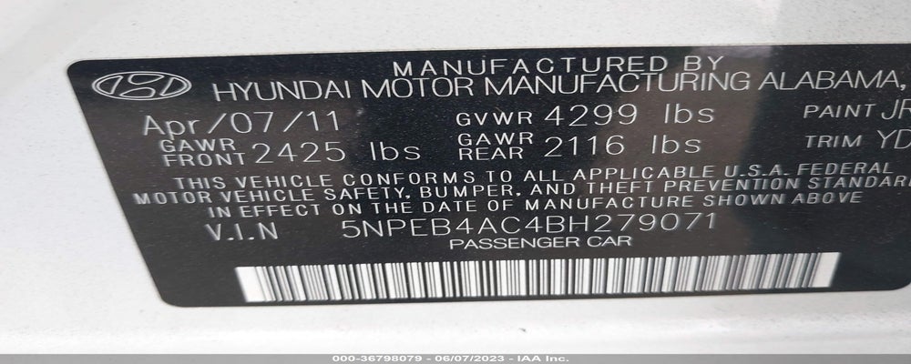 5NPEB4AC4BH279071 2011 HYUNDAI SONATA photo no. 9