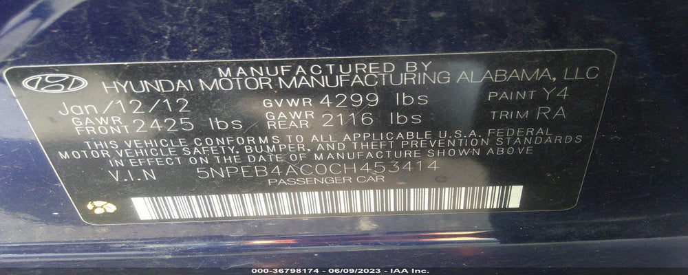 5NPEB4AC0CH453414 2012 HYUNDAI SONATA photo no. 9