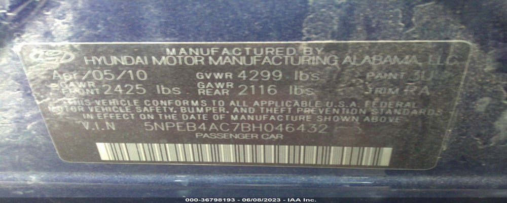 5NPEB4AC7BH046432 2011 HYUNDAI SONATA photo no. 9
