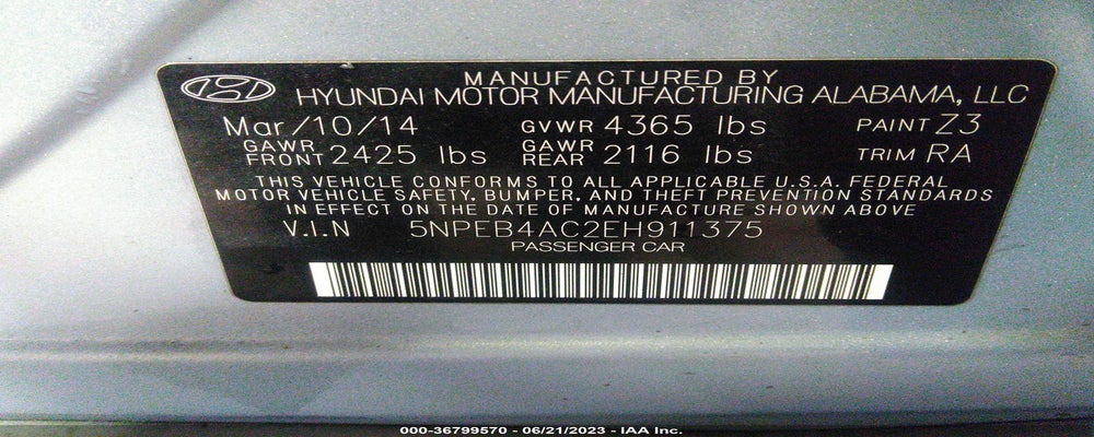5NPEB4AC2EH911375 2014 HYUNDAI SONATA photo no. 9
