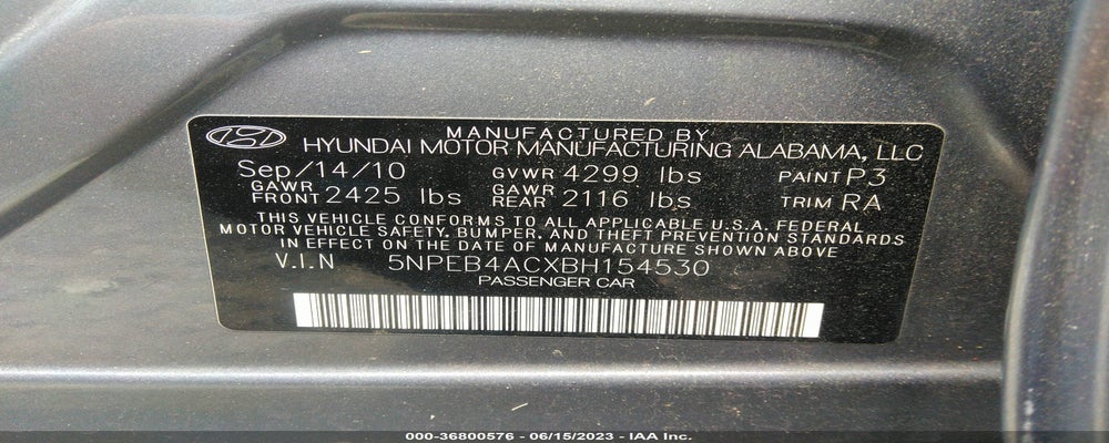 5NPEB4ACXBH154530 2011 HYUNDAI SONATA photo no. 9
