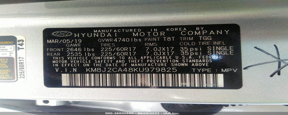 KM8J2CA48KU979825 2019 HYUNDAI TUCSON photo no. 9