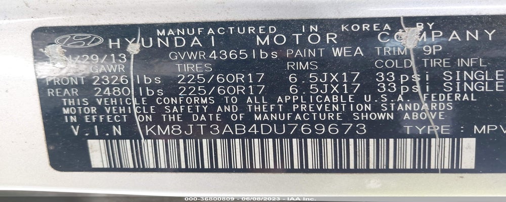 KM8JT3AB4DU769673 2013 HYUNDAI TUCSON photo no. 9