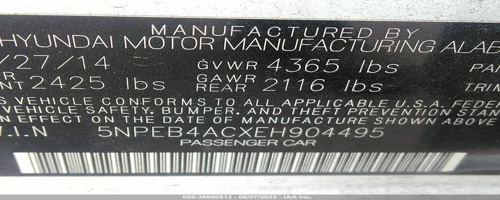 5NPEB4ACXEH904495 2014 HYUNDAI SONATA photo no. 9