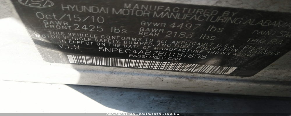 5NPEC4AB7BH181608 2011 HYUNDAI SONATA photo no. 9