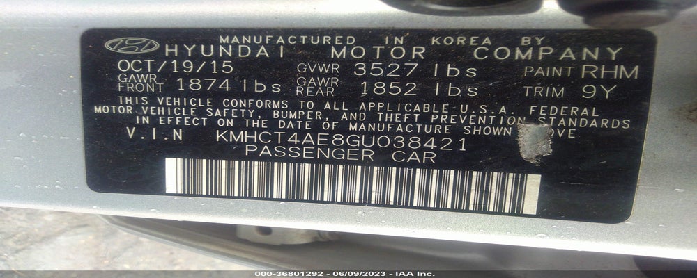KMHCT4AE8GU038421 2016 HYUNDAI ACCENT photo no. 9