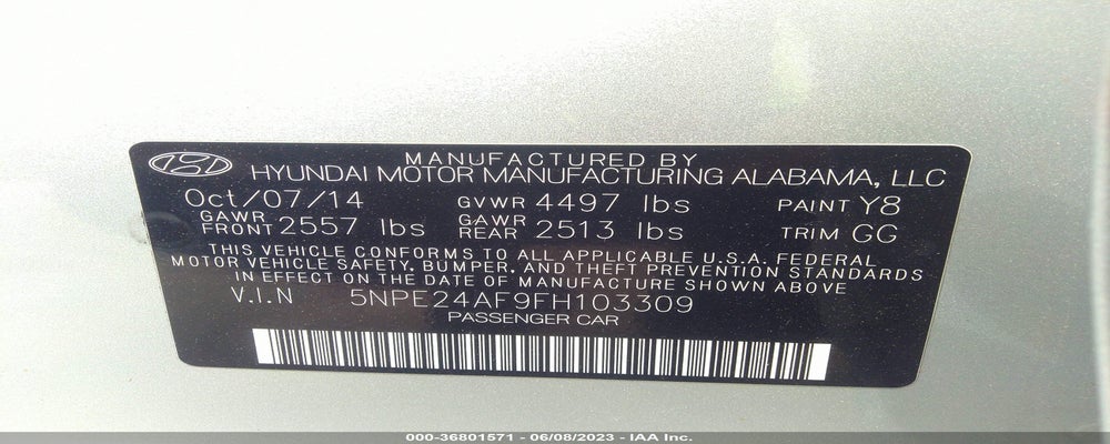 5NPE24AF9FH103309 2015 HYUNDAI SONATA photo no. 9