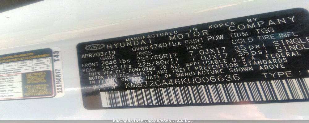 KM8J2CA46KU006636 2019 HYUNDAI TUCSON photo no. 9
