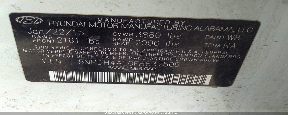 5NPDH4AE0FH637509 2015 HYUNDAI ELANTRA photo no. 9