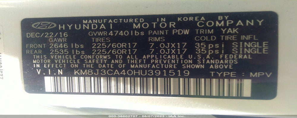 KM8J3CA40HU391519 2017 HYUNDAI TUCSON photo no. 9