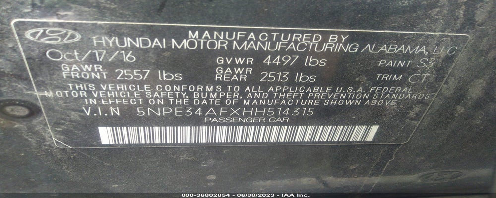5NPE34AFXHH514315 2017 HYUNDAI SONATA photo no. 9