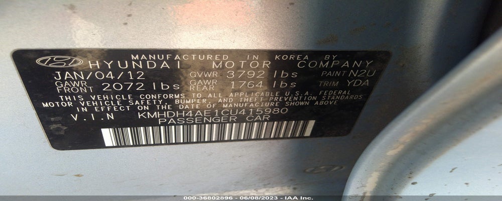 KMHDH4AE1CU415980 2012 HYUNDAI ELANTRA photo no. 9