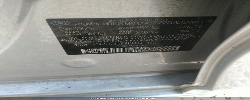 5NPD74LF3KH447450 2019 HYUNDAI ELANTRA photo no. 9