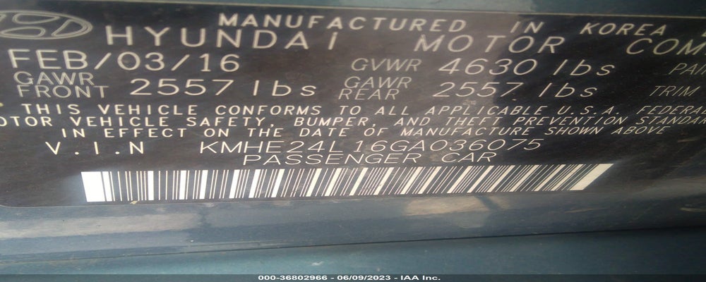 KMHE24L16GA036075 2016 HYUNDAI SONATA HYBRID photo no. 9