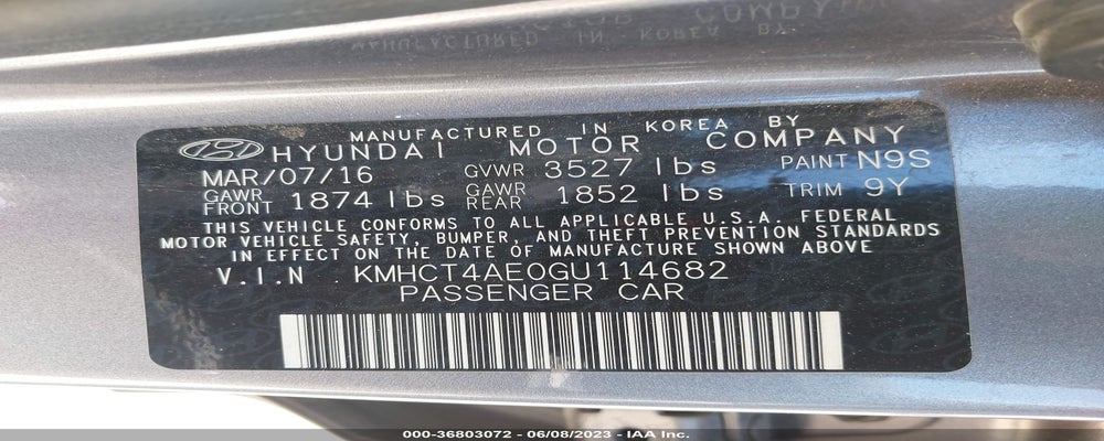 KMHCT4AE0GU114682 2016 HYUNDAI ACCENT photo no. 9
