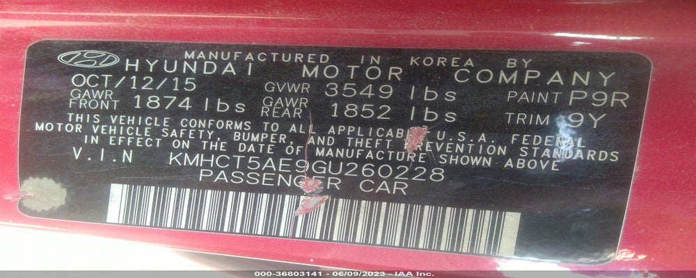 KMHCT5AE9GU260228 2016 HYUNDAI ACCENT photo no. 9