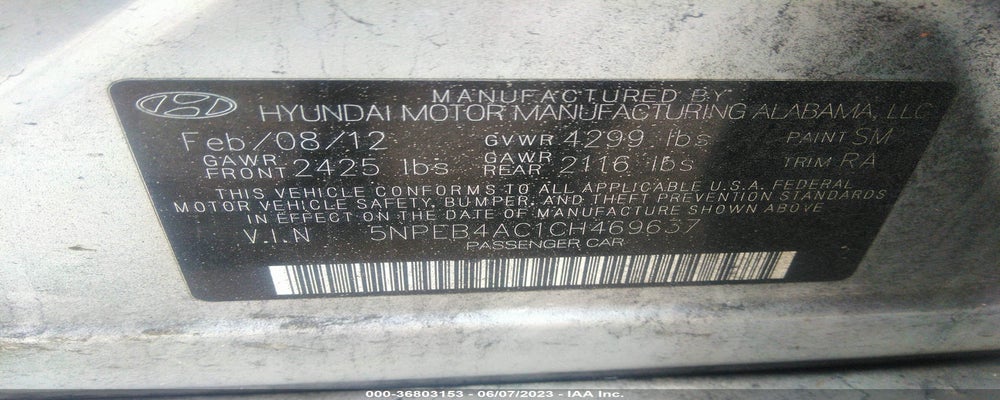 5NPEB4AC1CH469637 2012 HYUNDAI SONATA photo no. 9