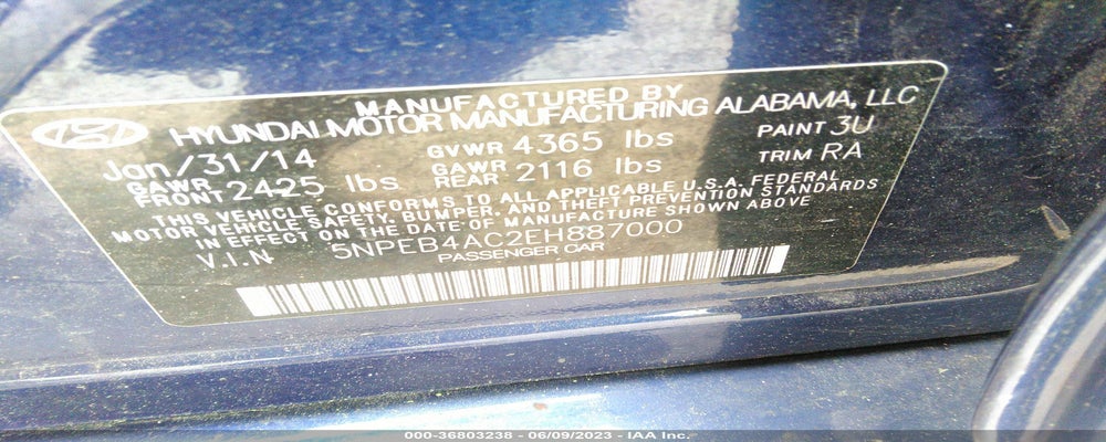 5NPEB4AC2EH887000 2014 HYUNDAI SONATA photo no. 9