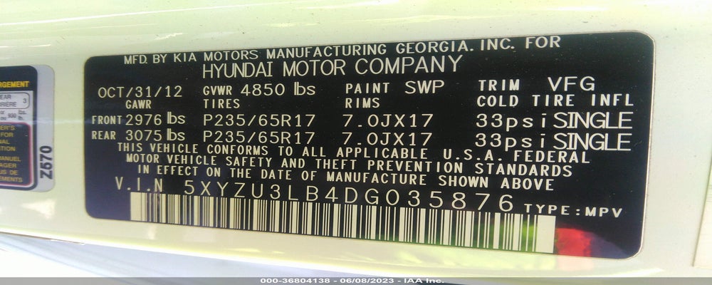 5XYZU3LB4DG035876 2013 HYUNDAI SANTA FE photo no. 9