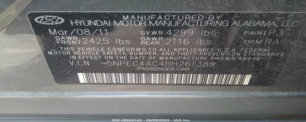 5NPEC4AC4BH261389 2011 HYUNDAI SONATA photo no. 9
