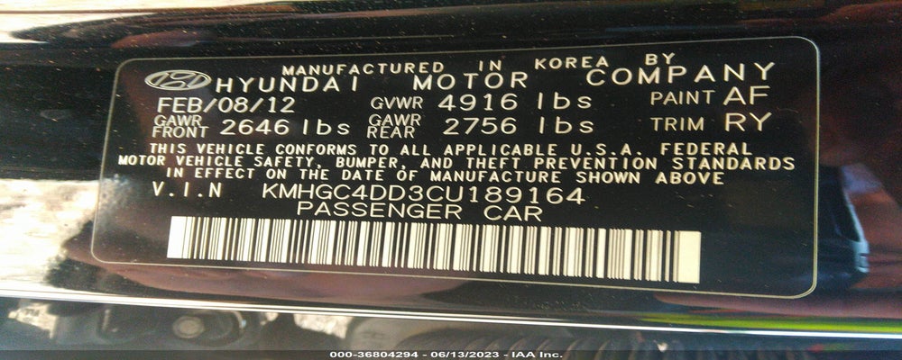 KMHGC4DD3CU189164 2012 HYUNDAI GENESIS photo no. 9