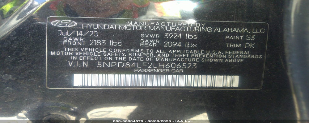 5NPD84LF2LH606523 2020 HYUNDAI ELANTRA photo no. 9