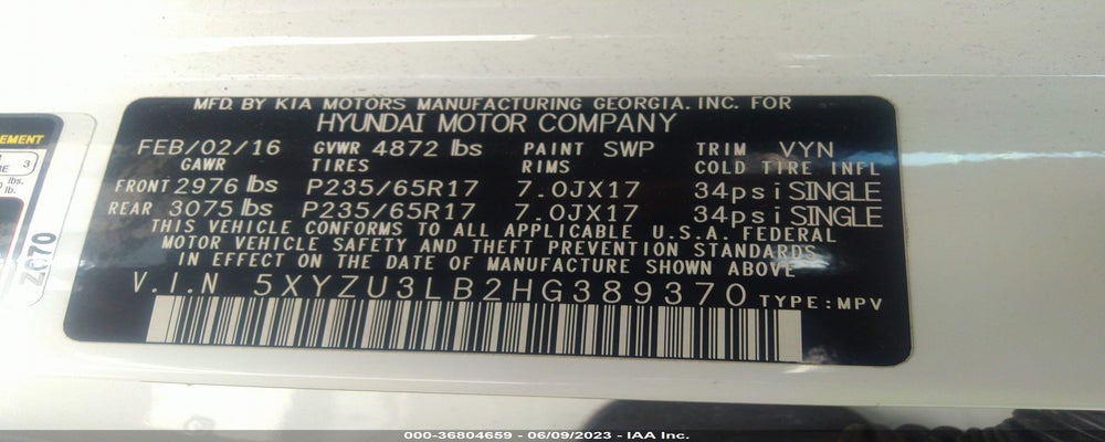 5XYZU3LB2HG389370 2017 HYUNDAI SANTA FE SPORT photo no. 9